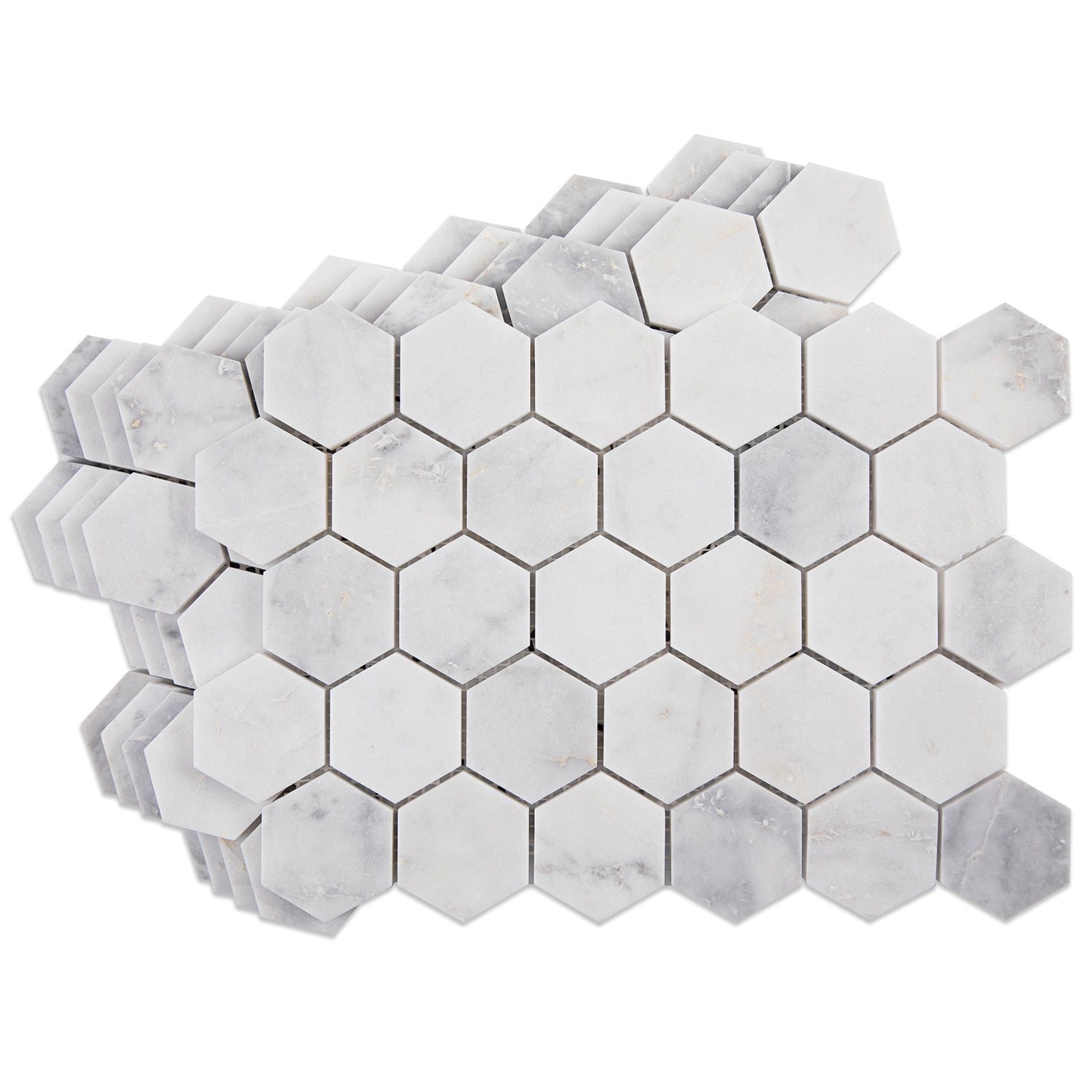 White Marble Mosaic Tiles, 2 inch Hexagon, Honed, 5 Sheet, CA40